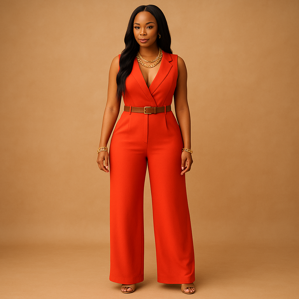 Diepe V-hals jumpsuit met hoge taille voor dames | Maud