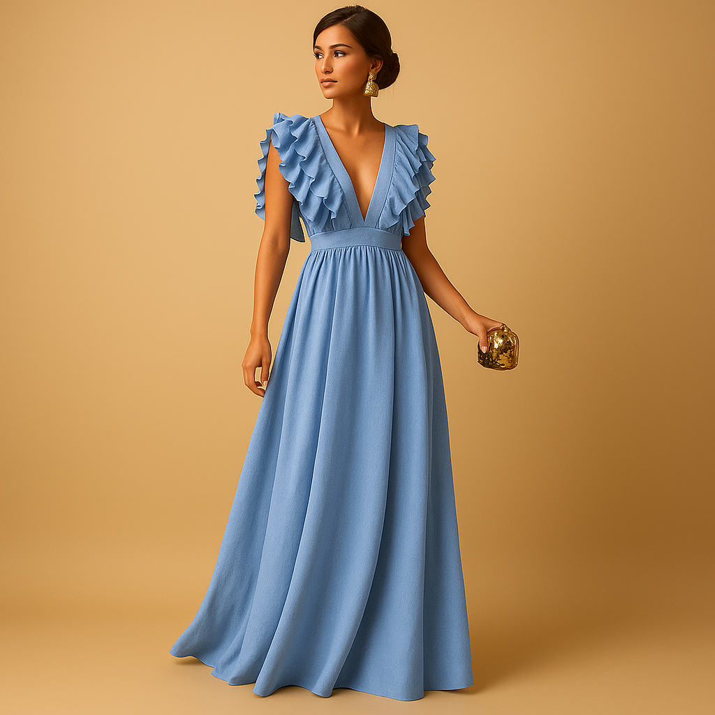 Mila | Elegante damesjurk met ruches en lange mouwen