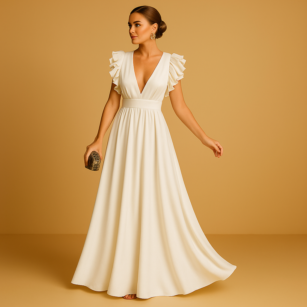 Mila | Elegante damesjurk met ruches en lange mouwen