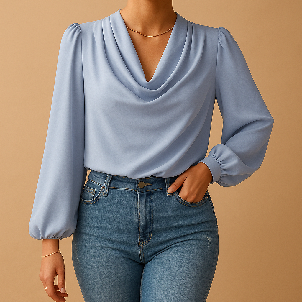 Luchtige chiffon blouse met V-hals en pofmouwen voor dames | Yara