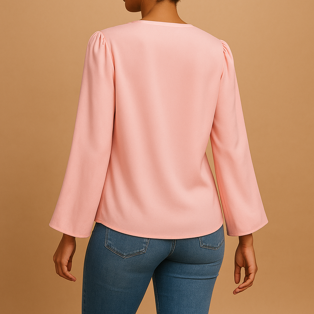 Luchtige chiffon blouse met V-hals en pofmouwen voor dames | Yara