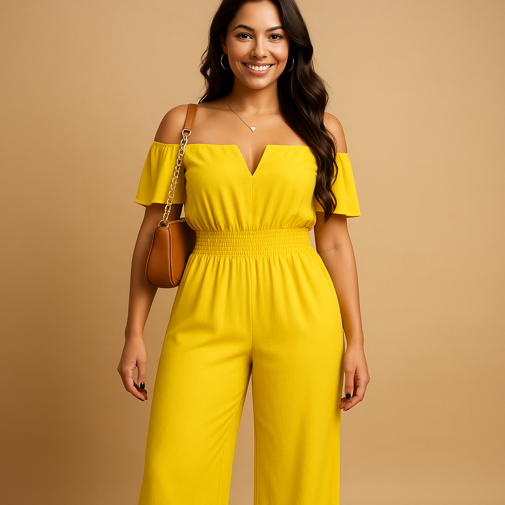 Off-shoulder geplooide jumpsuit voor dames | Milou