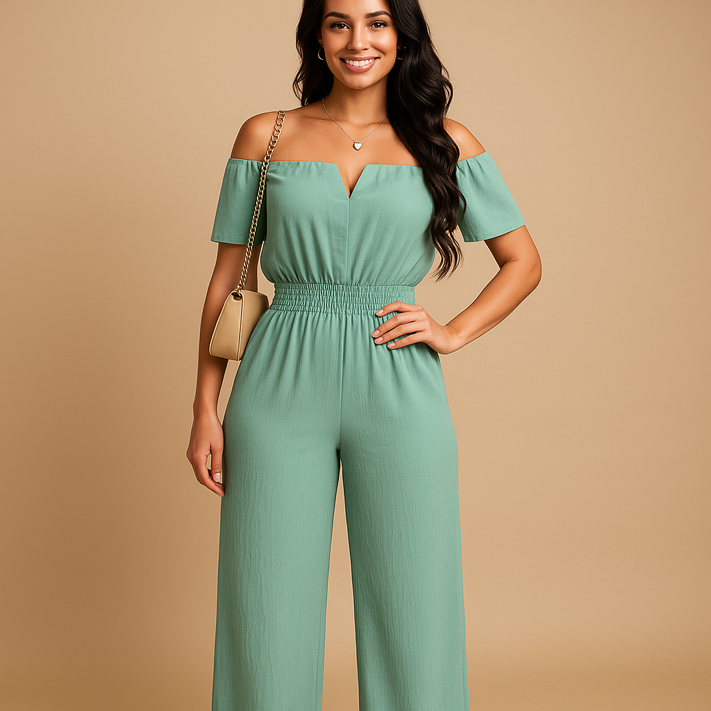 Off-shoulder geplooide jumpsuit voor dames | Milou