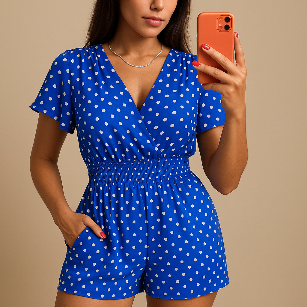 Polkadot jumpsuit met zakken voor dames | Nadine