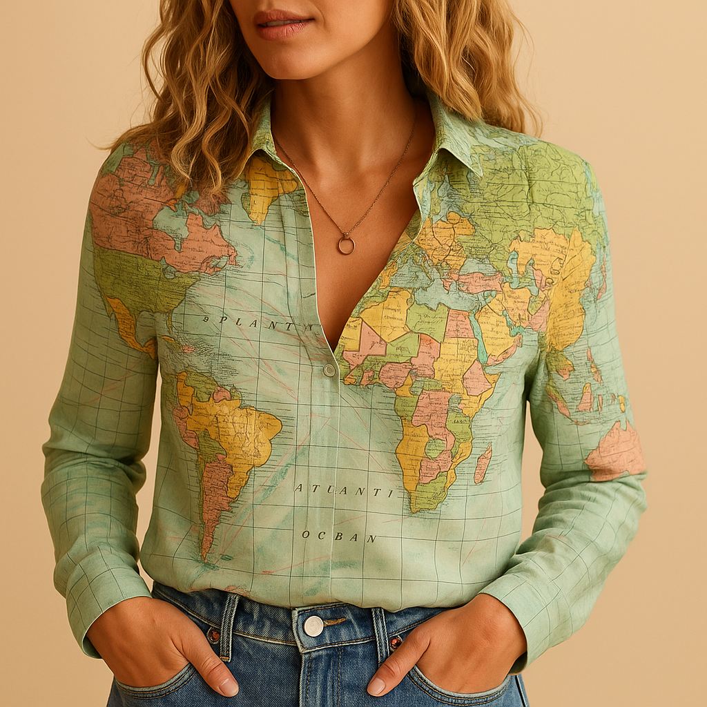 Blouse met wereldkaartprint voor dames | Linde