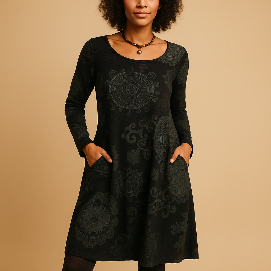 Bohemian maxi-jurk met lange mouwen en zakken voor dames | Iris