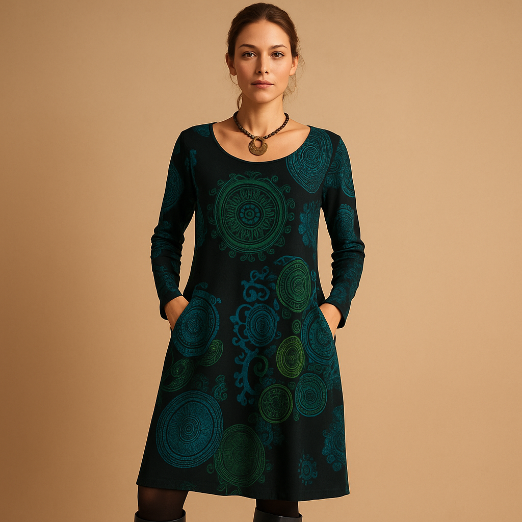 Bohemian maxi-jurk met lange mouwen en zakken voor dames | Iris