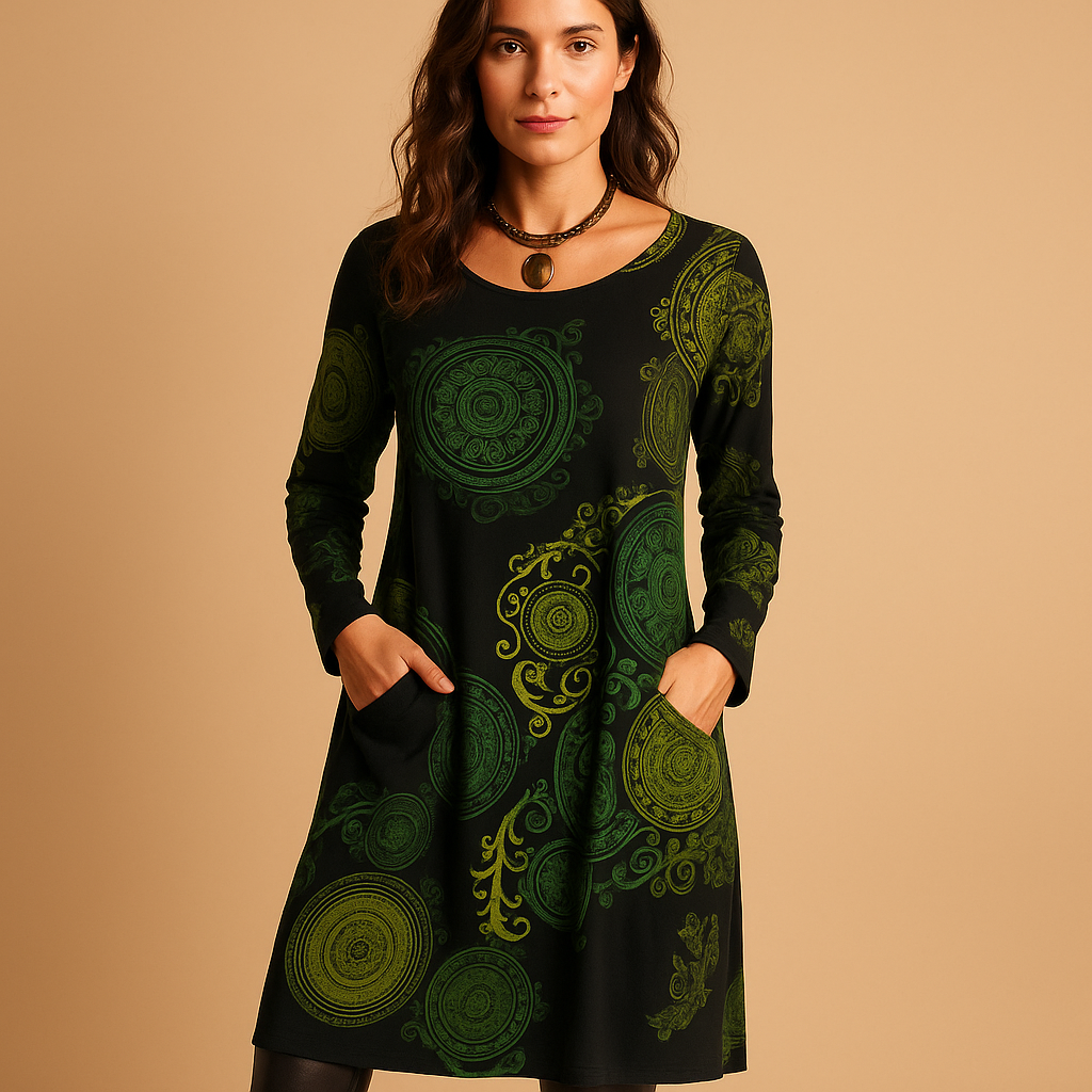 Bohemian maxi-jurk met lange mouwen en zakken voor dames | Iris