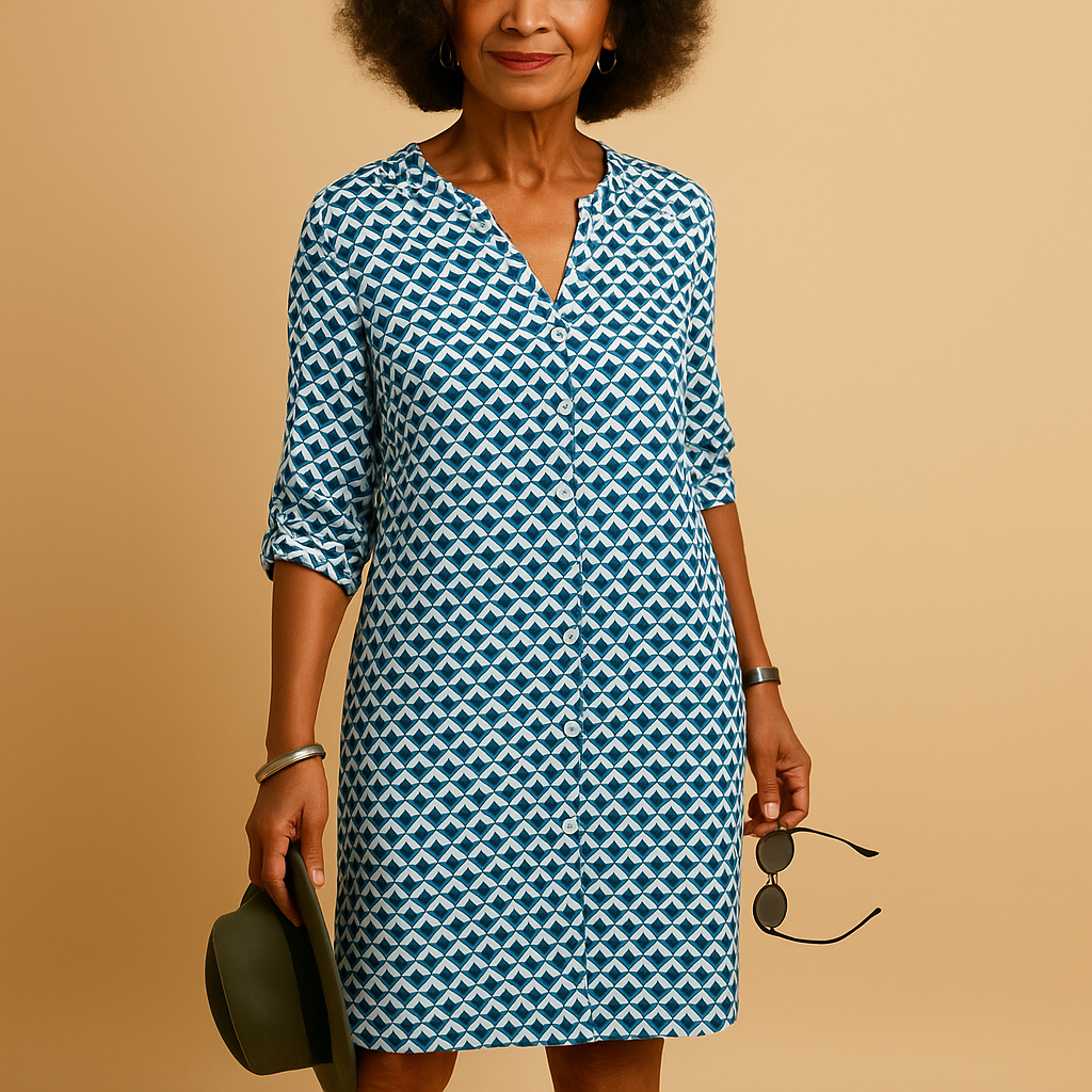 Casual V-hals jurk met halve mouwen voor dames | Renée