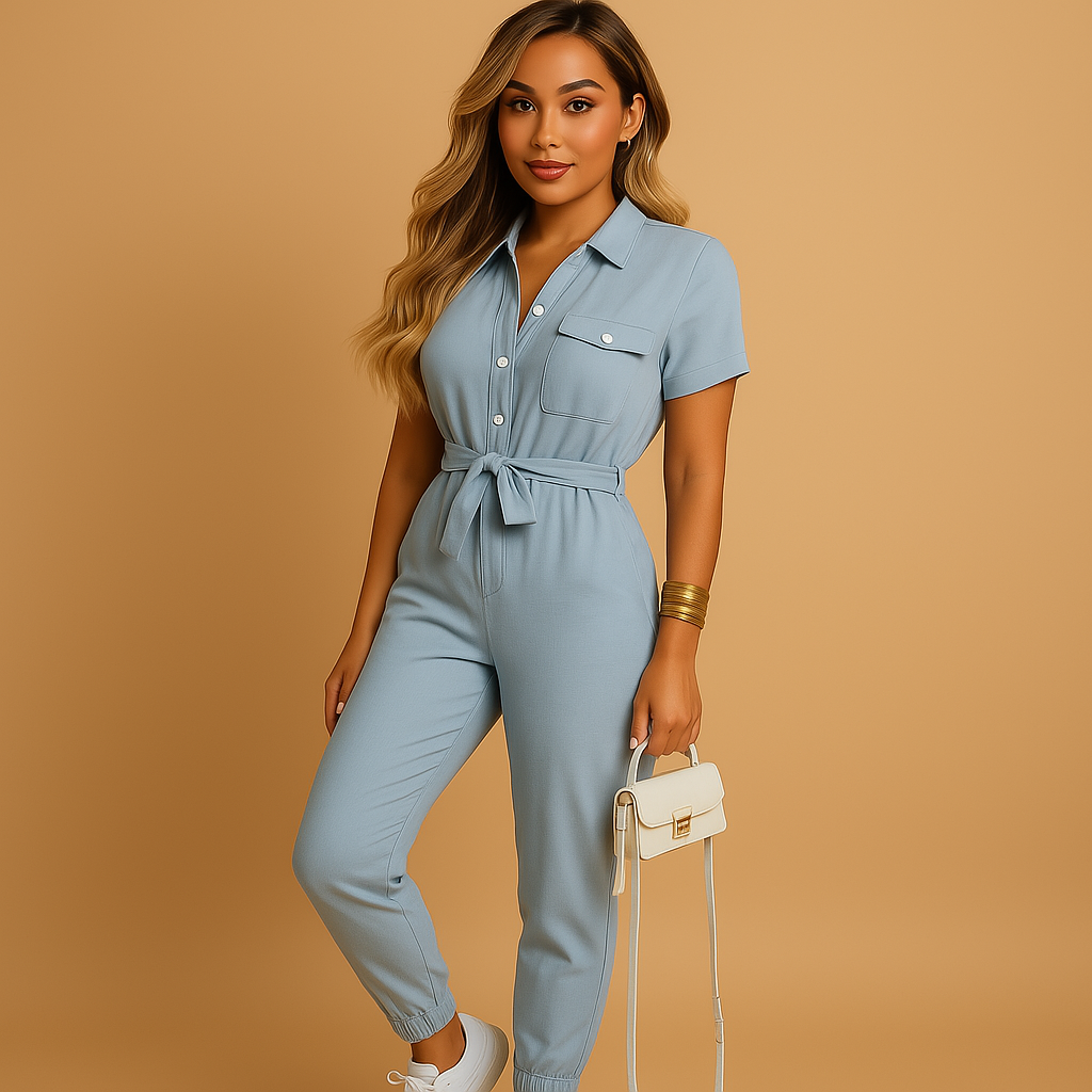 Getailleerde jumpsuit dames met knoopsluiting en flatterende pasvorm |Elvira
