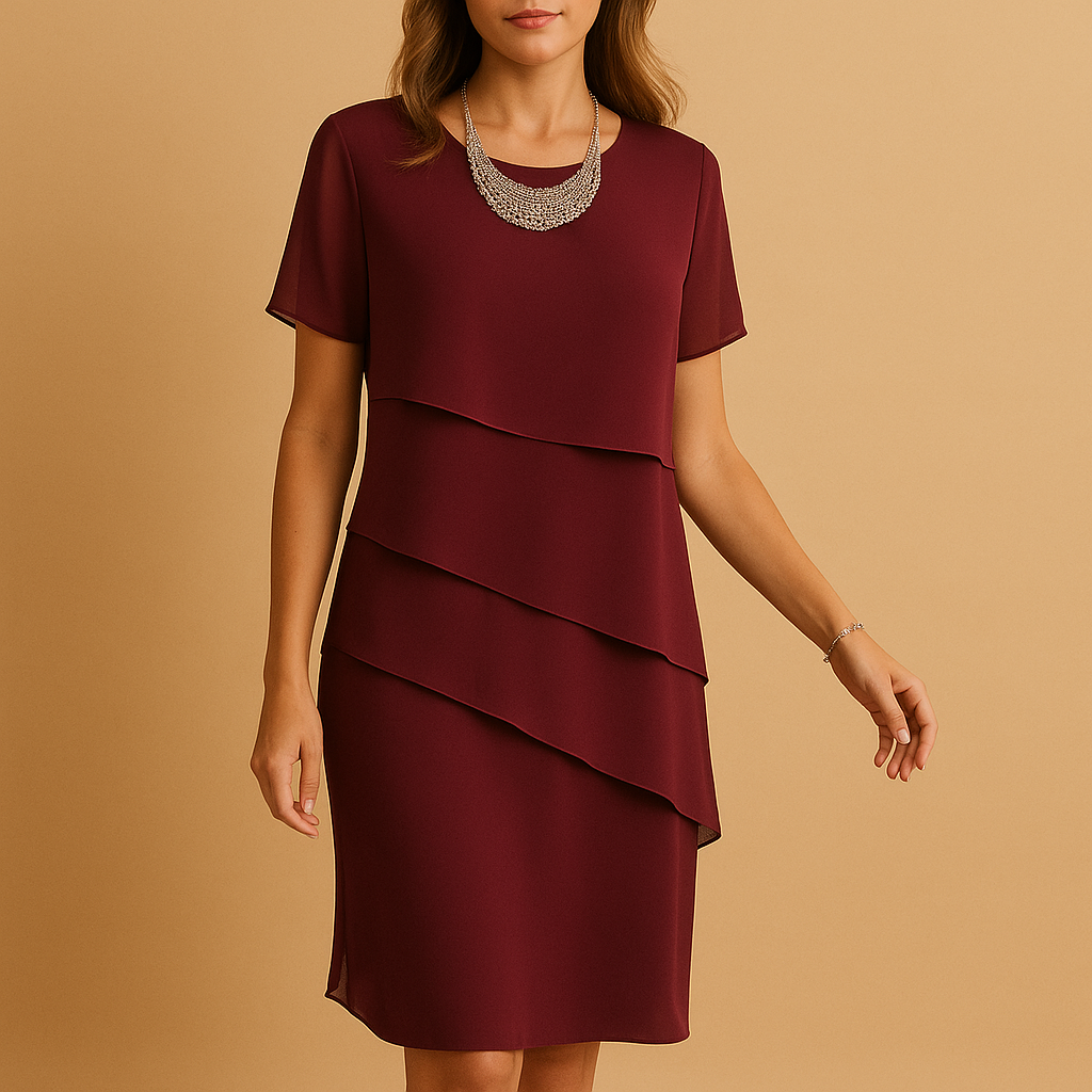 Chiffon midi-jurk met gelaagde details voor dames | Yara