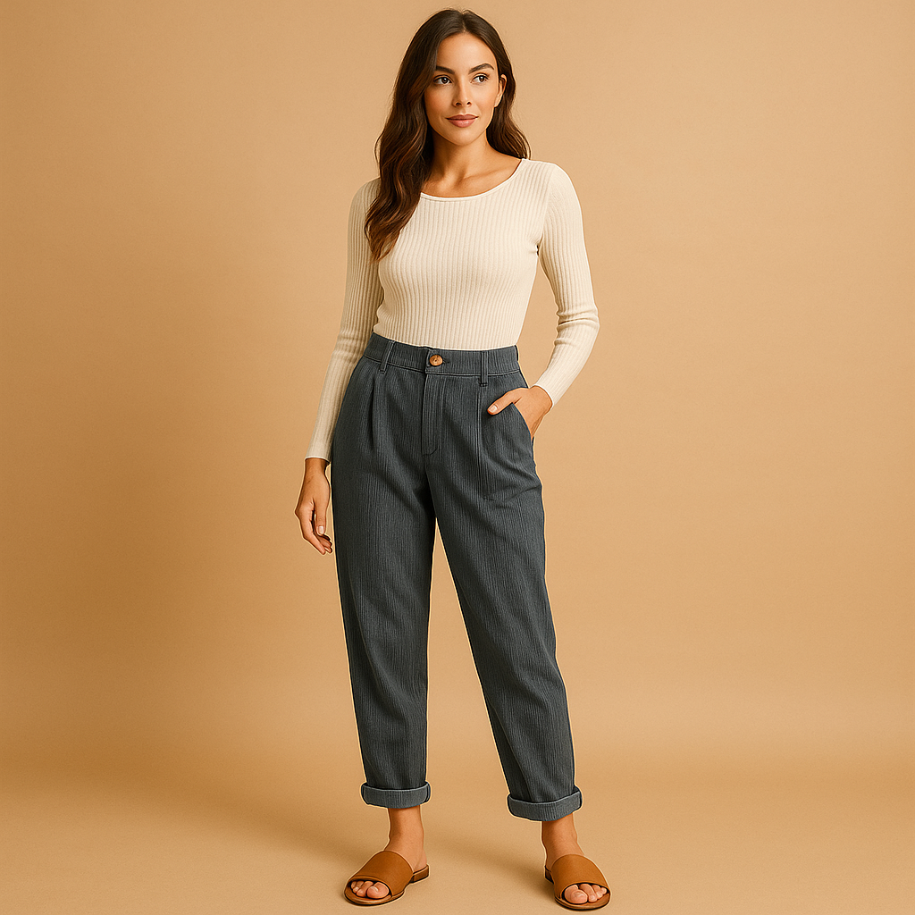 Corduroy broek met hoge taille en rechte pijpen voor dames | Nina