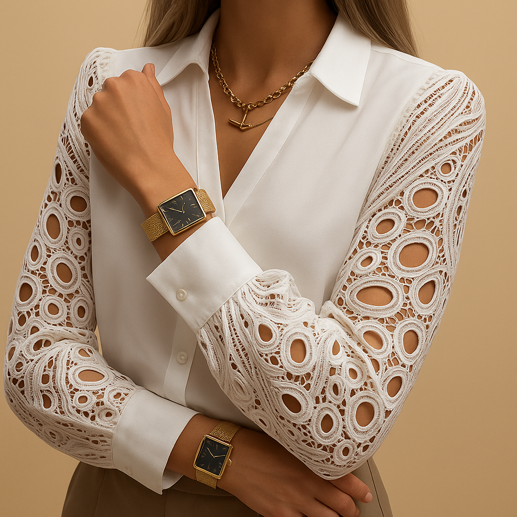 Elegante blouse met kanten mouwen voor dames | Yara