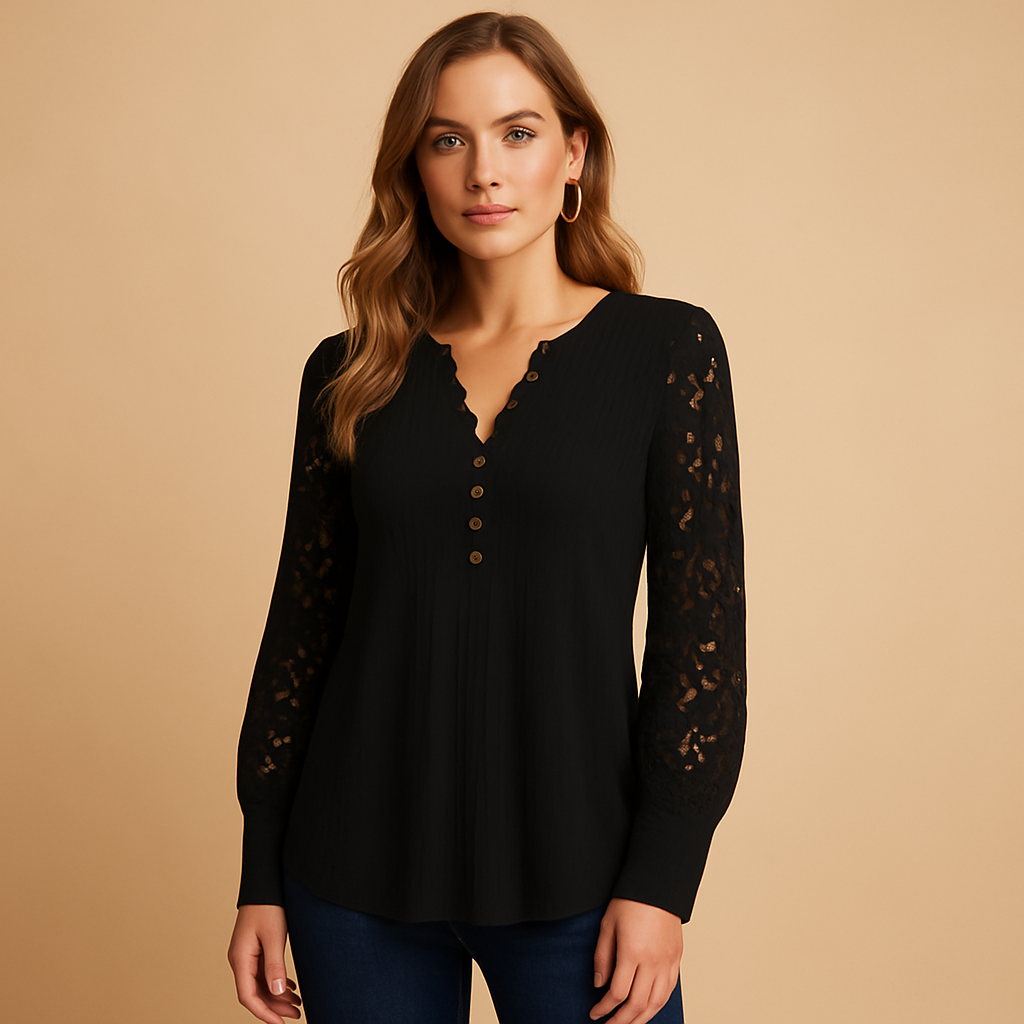 Elegante blouse met V-hals en kanten details voor dames | Annelies