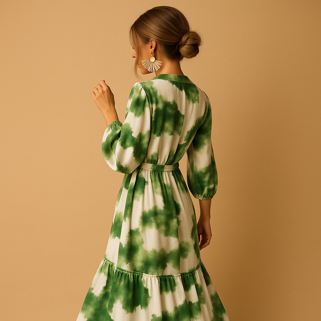 Maxi-jurk met V-hals en lange mouwen voor dames | Nadine