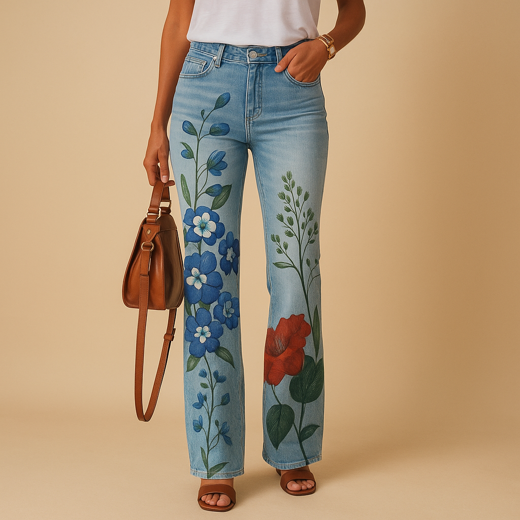 Flared jeans met bloemenprint voor dames | Yara