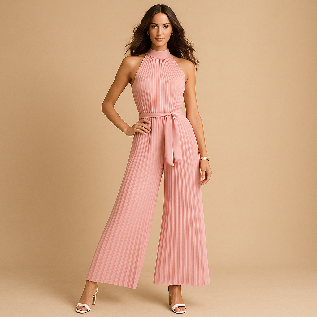 Elegante geplooide jumpsuit met wijde pijpen voor dames | Milou