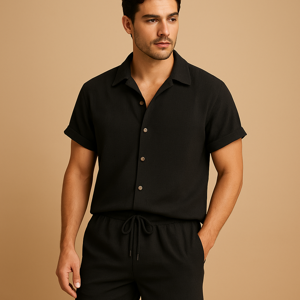 Stribet sommersæt med skjorte og shorts til mænd | Ruben