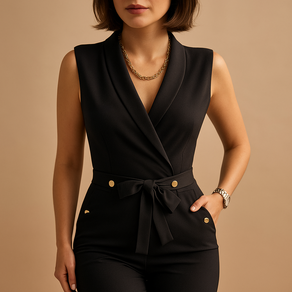 Jumpsuit met V-hals en taille-strik voor dames | Yara