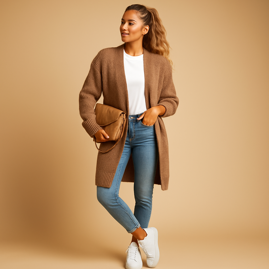 Klassiek gebreid damesvest met open voorkant | Evelien