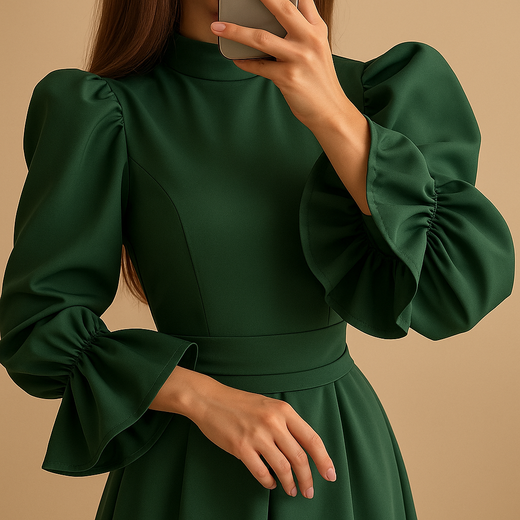 Lange jurk met tailleband en elegante snit voor dames | Thalita