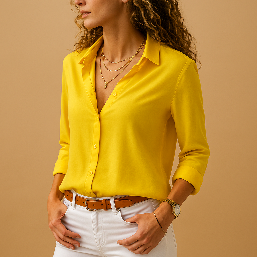 Lange mouwen blouse met V-hals en knoopsluiting voor dames | Yvet