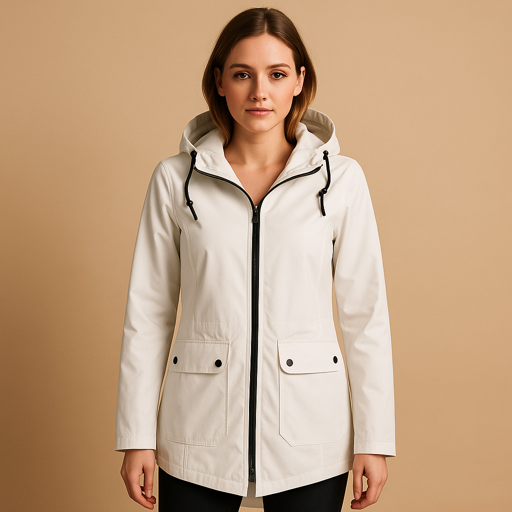 Lange waterafstotende regenjas met capuchon voor dames | Femke