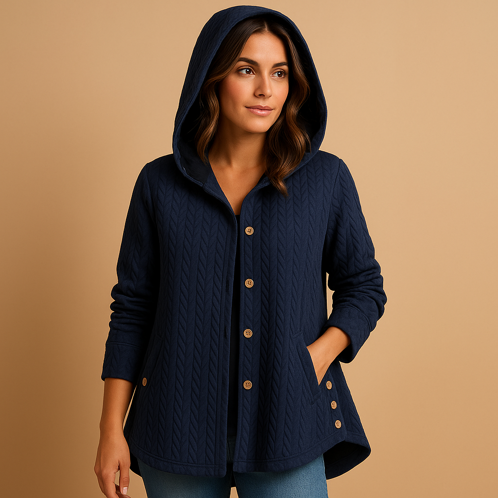 Lange winterjas met capuchon en knopen voor dames | Evelien