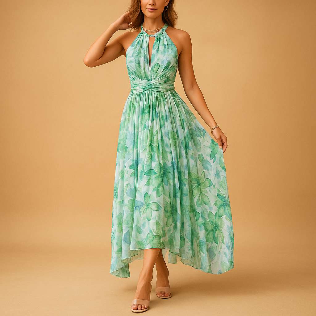 Maxi-jurk met bloemenprint en hoge taille voor dames | Lina