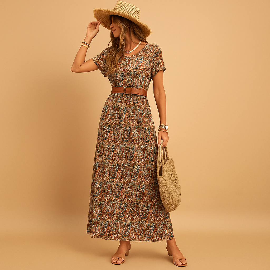 Maxi-jurk met V-hals en riem voor dames | Milou