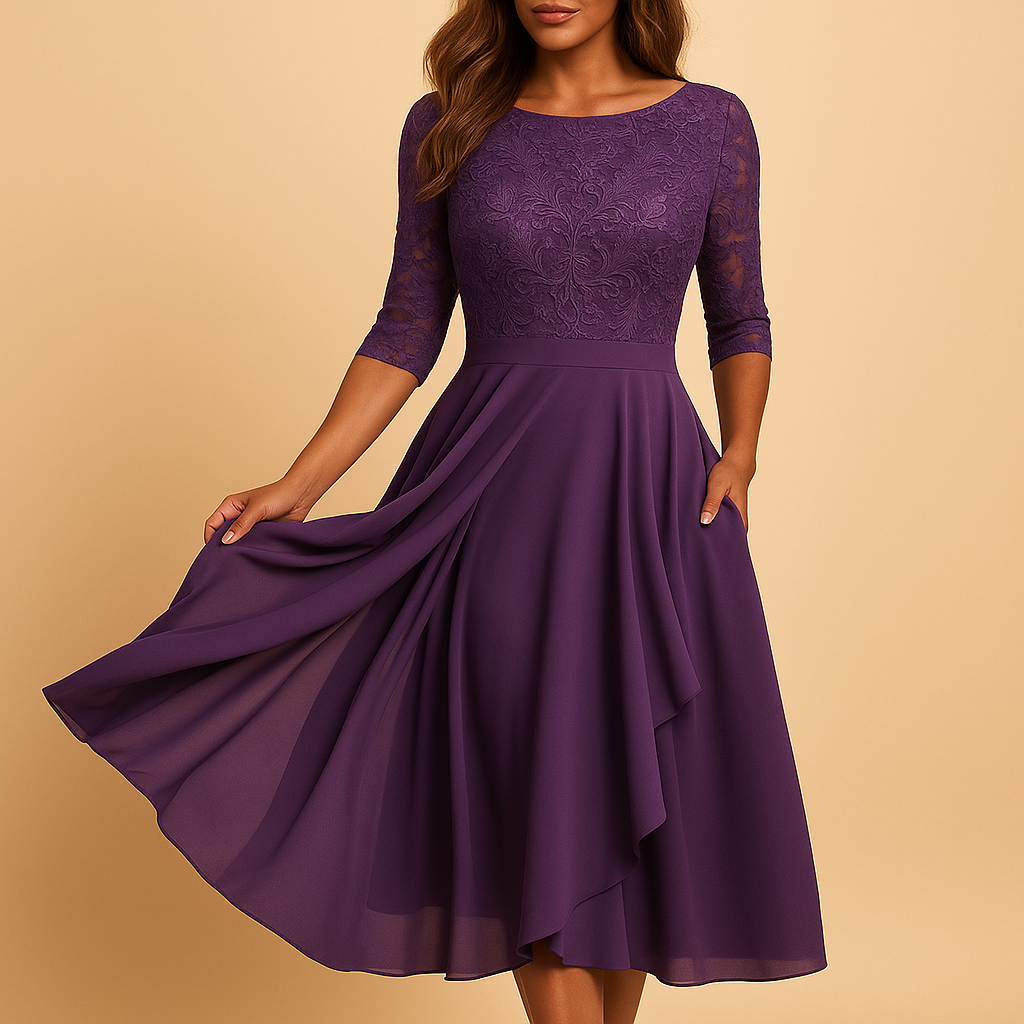 Midi-jurk met kanten top en asymmetrische rok voor dames | Livia