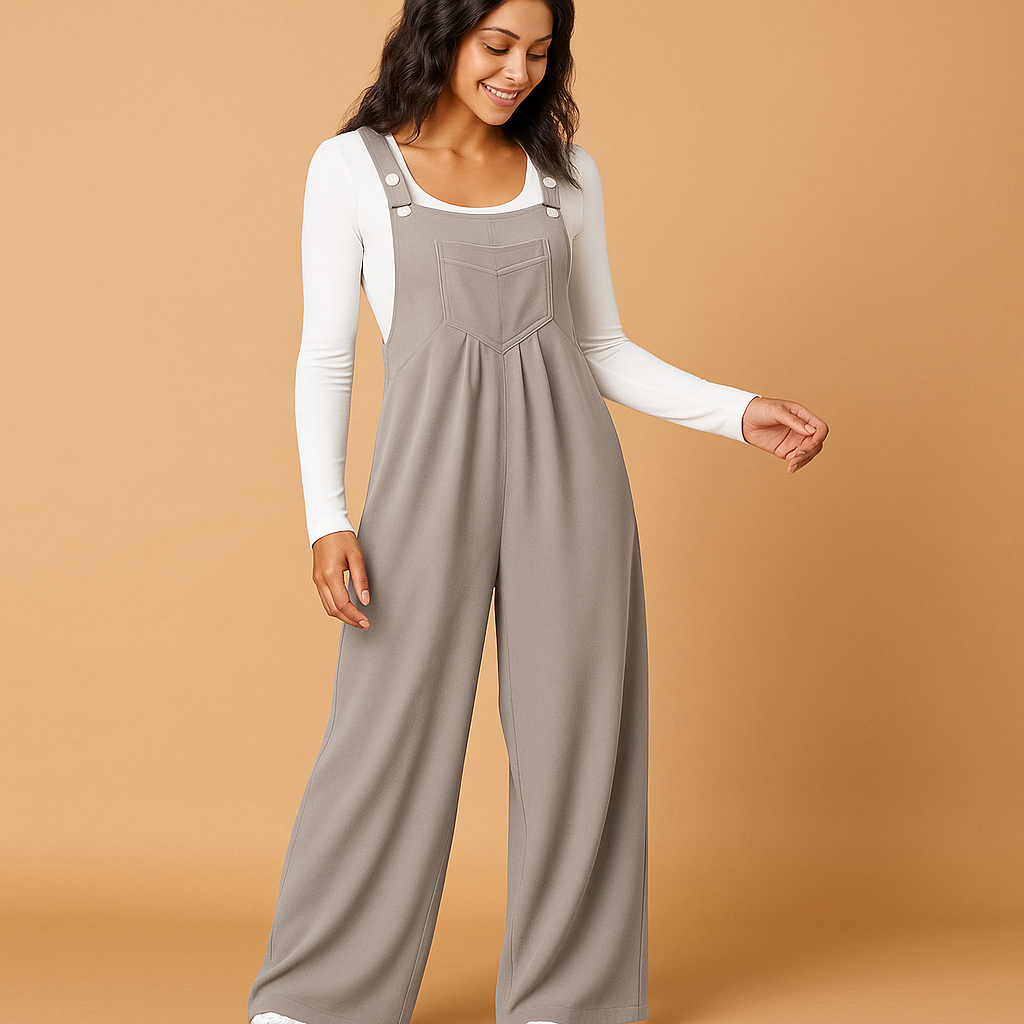 Mouwloze jumpsuit met zakken en gerimpeld ontwerp voor dames | Yolanda