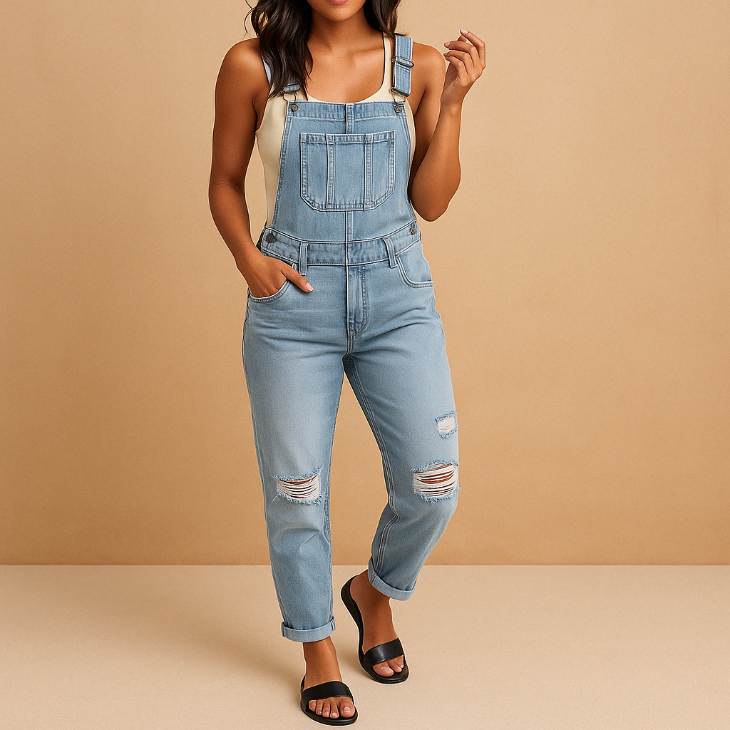 Mila | Ripped denim overall met verstelbare bandjes voor dames