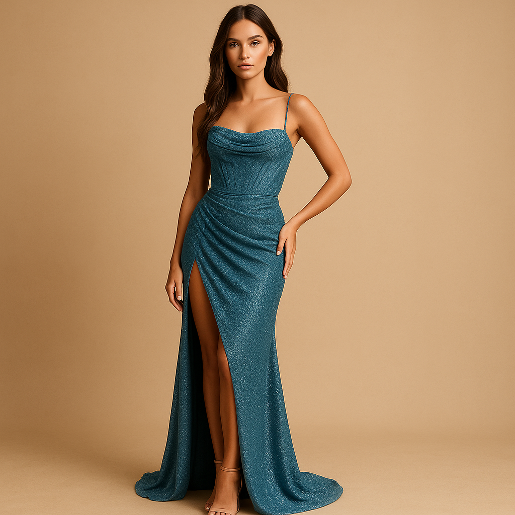 Satijnen corsetjurk met split voor dames | Elise