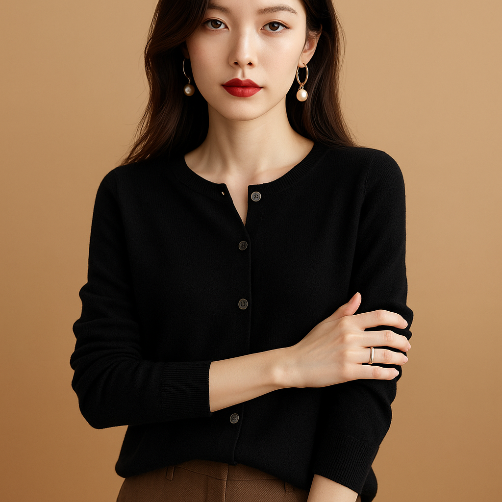 V-hals damescardigan met knopen en lange mouwen | Ilse