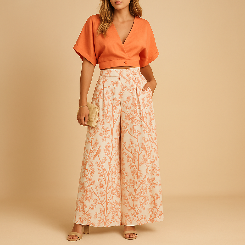 Zomerset met bloemenprint en wijde broek voor dames | Naleya