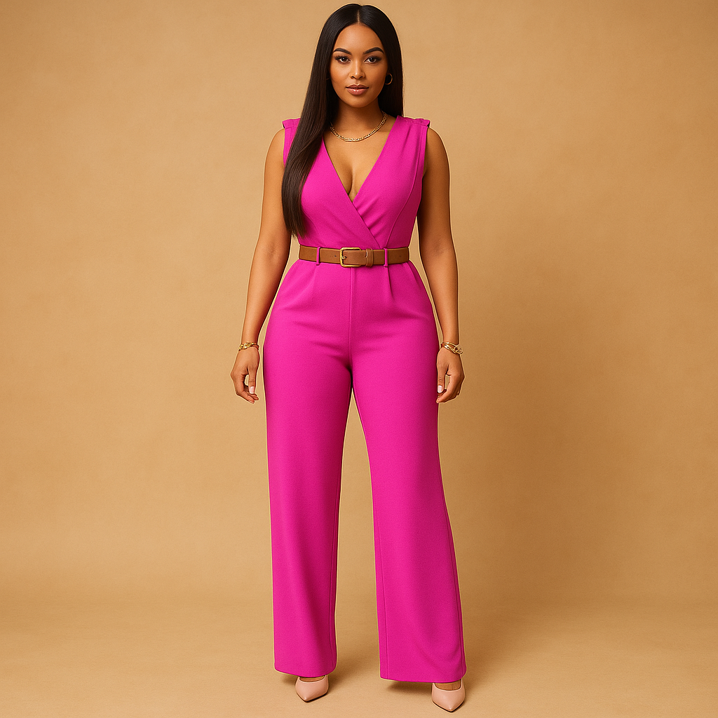 Diepe V-hals jumpsuit met hoge taille voor dames | Maud