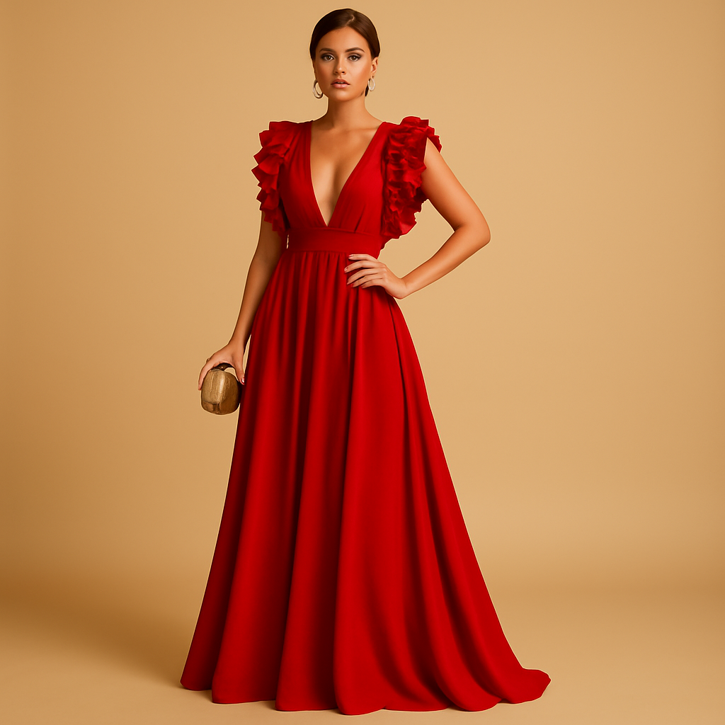 Mila | Elegante damesjurk met ruches en lange mouwen