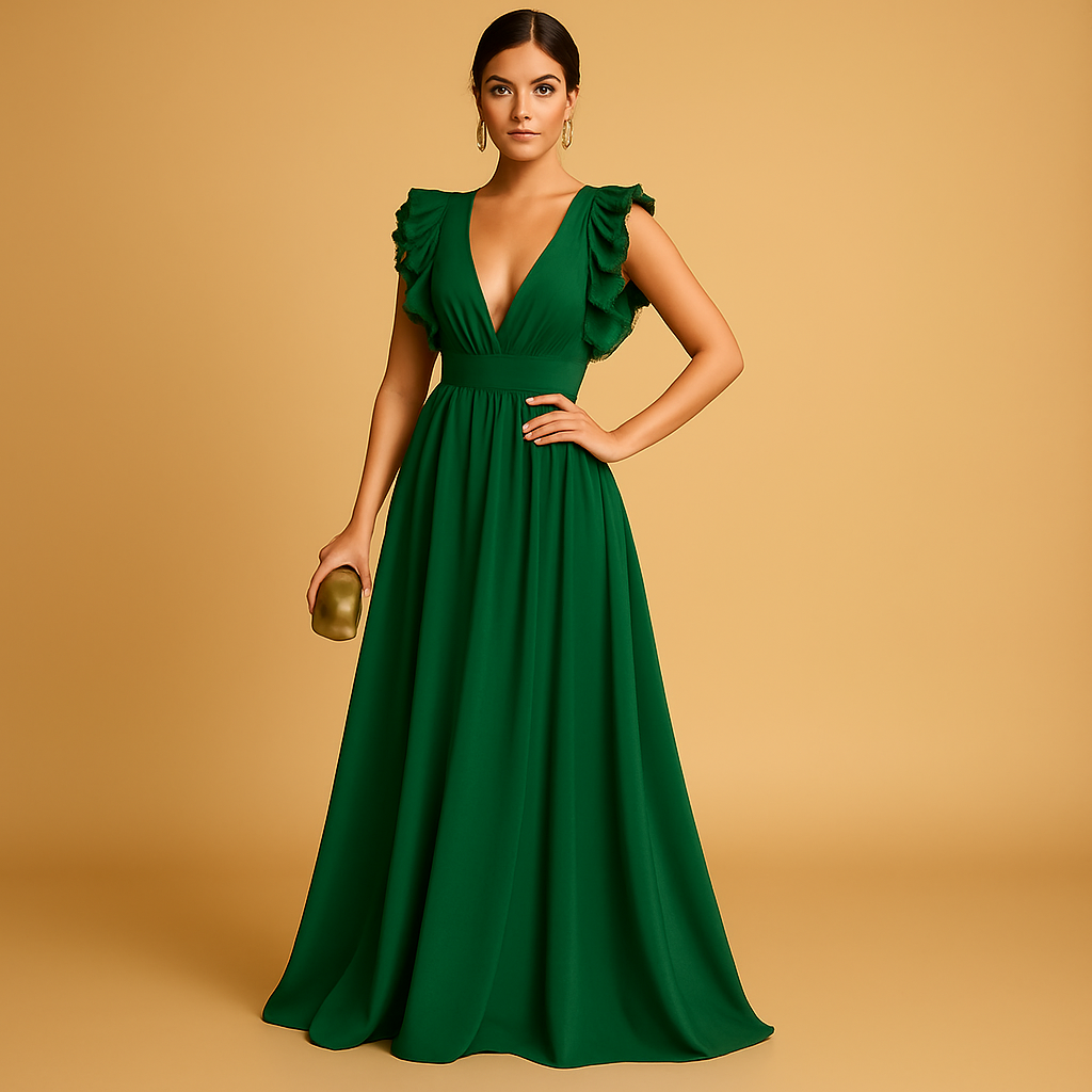 Mila | Elegante damesjurk met ruches en lange mouwen