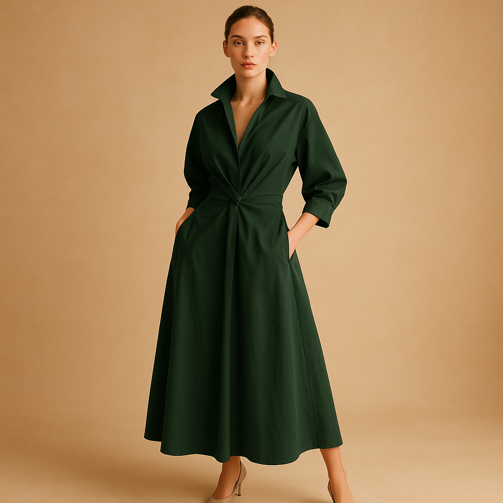 Antonine | Elegante maxijurk voor dames met lange mouwen en V-hals