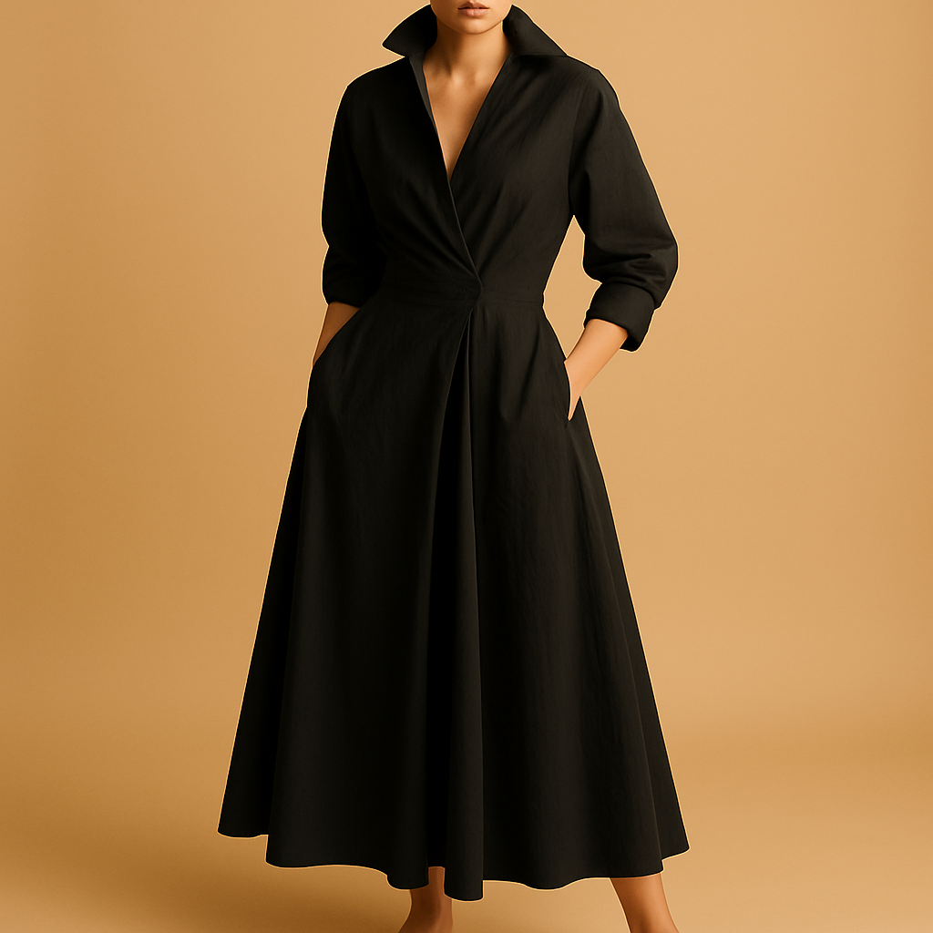 Antonine | Elegante maxijurk voor dames met lange mouwen en V-hals