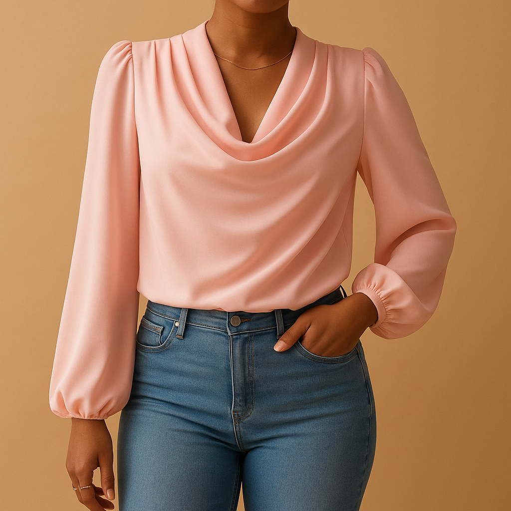 Luchtige chiffon blouse met V-hals en pofmouwen voor dames | Yara