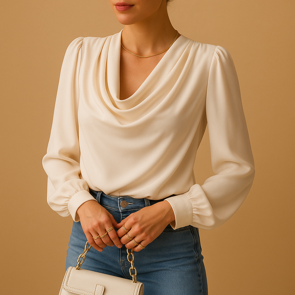 Luchtige chiffon blouse met V-hals en pofmouwen voor dames | Yara
