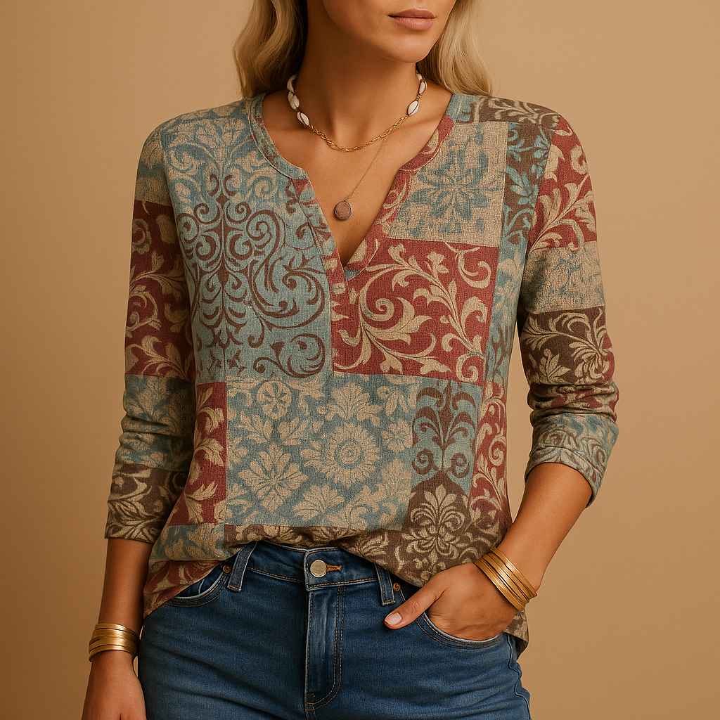 Casual top met printmix en lange mouwen voor dames | Nadine