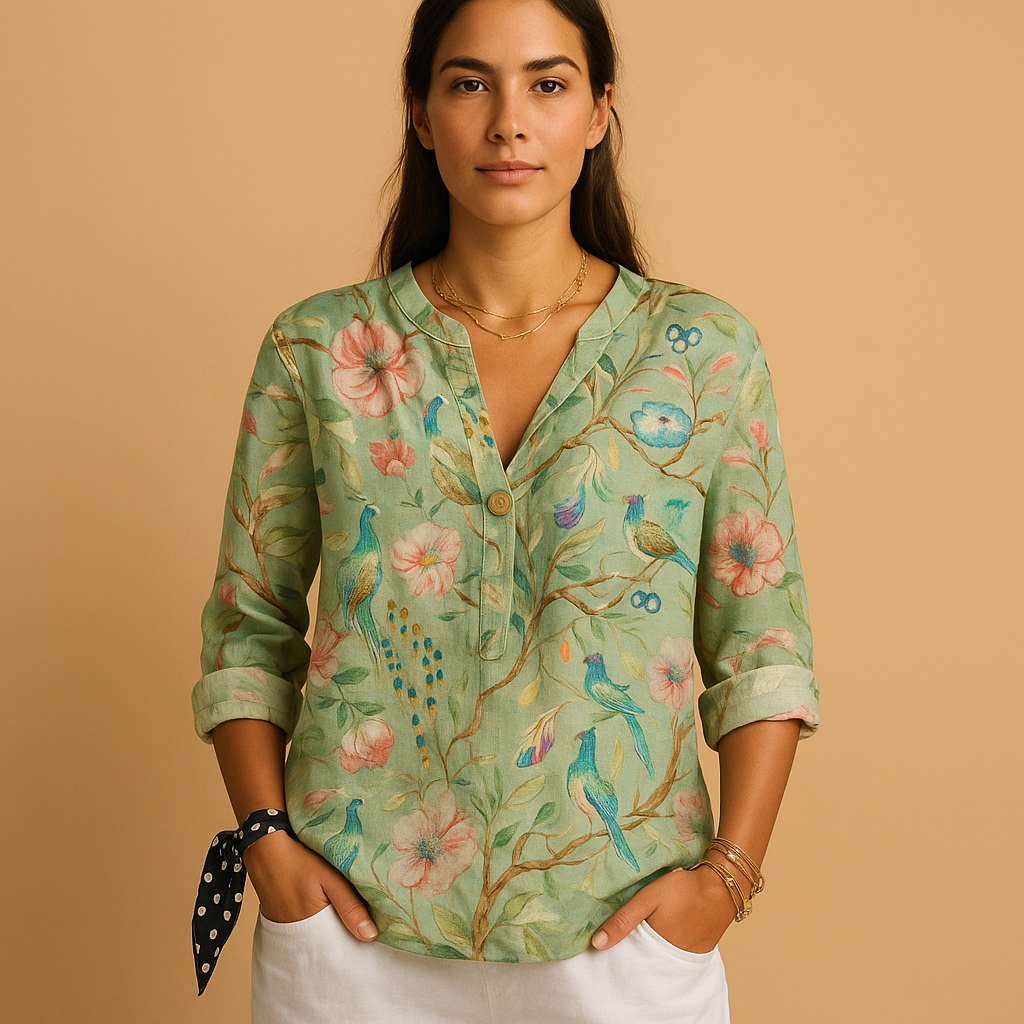 Bloemenblouse met knoopsluiting en klassieke kraag voor dames | Annika