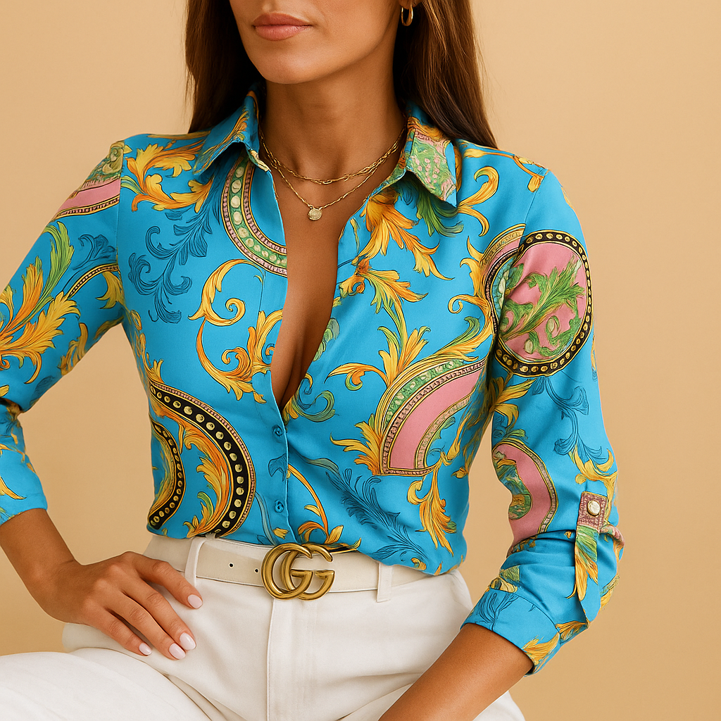 Blouse met overslaghals en print voor dames | Nina