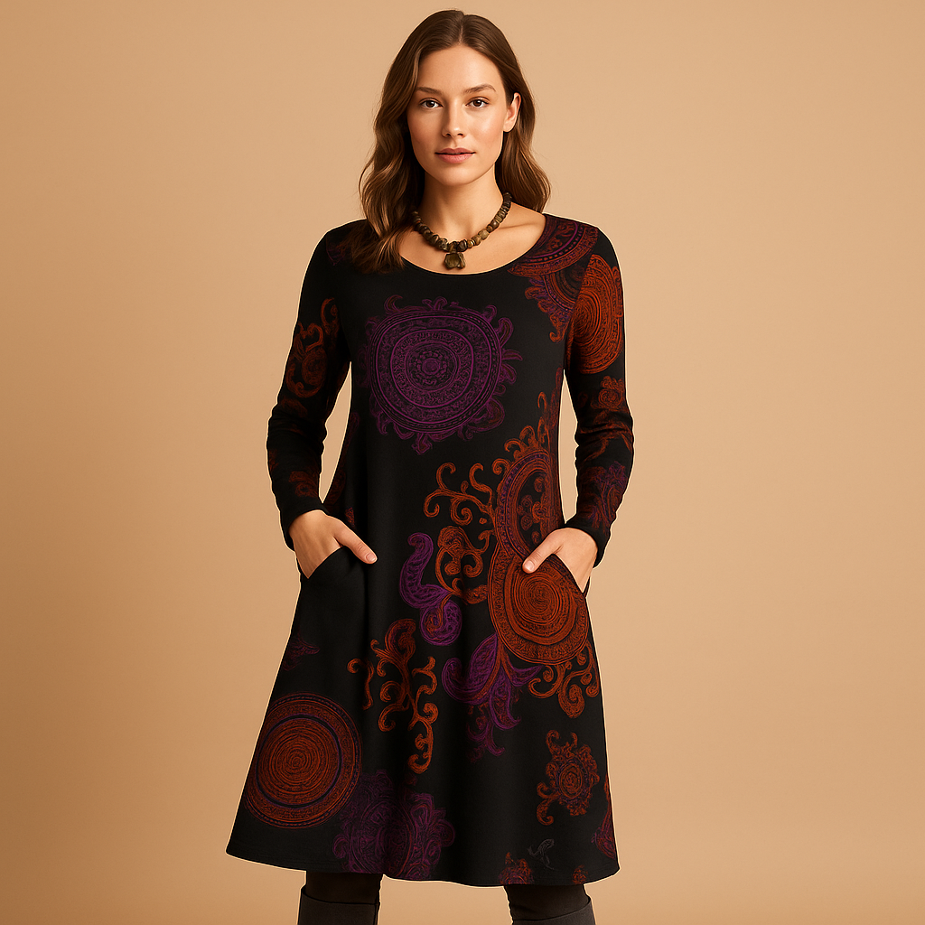 Bohemian maxi-jurk met lange mouwen en zakken voor dames | Iris