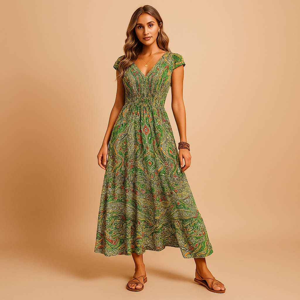 Boho maxi zomerjurk met levendige kleuren voor dames | Jente