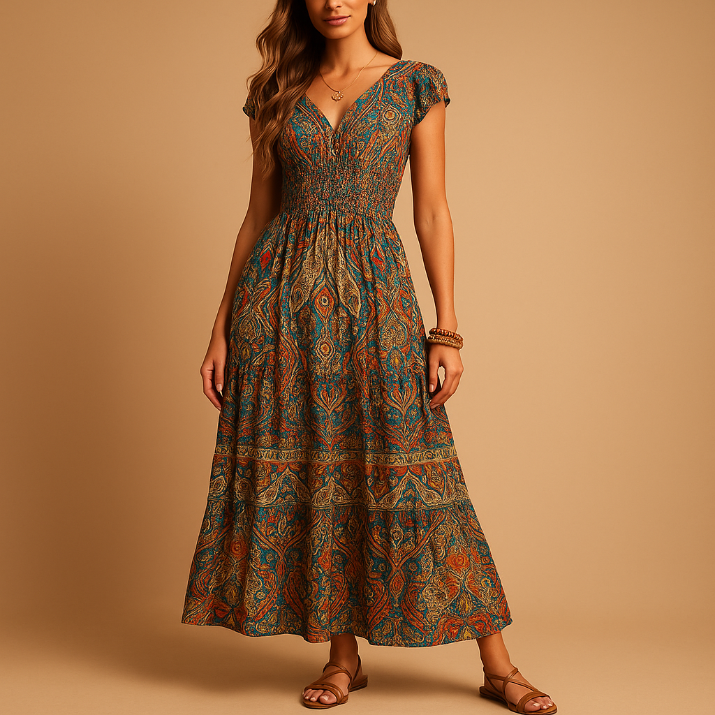 Boho maxi zomerjurk met levendige kleuren voor dames | Jente