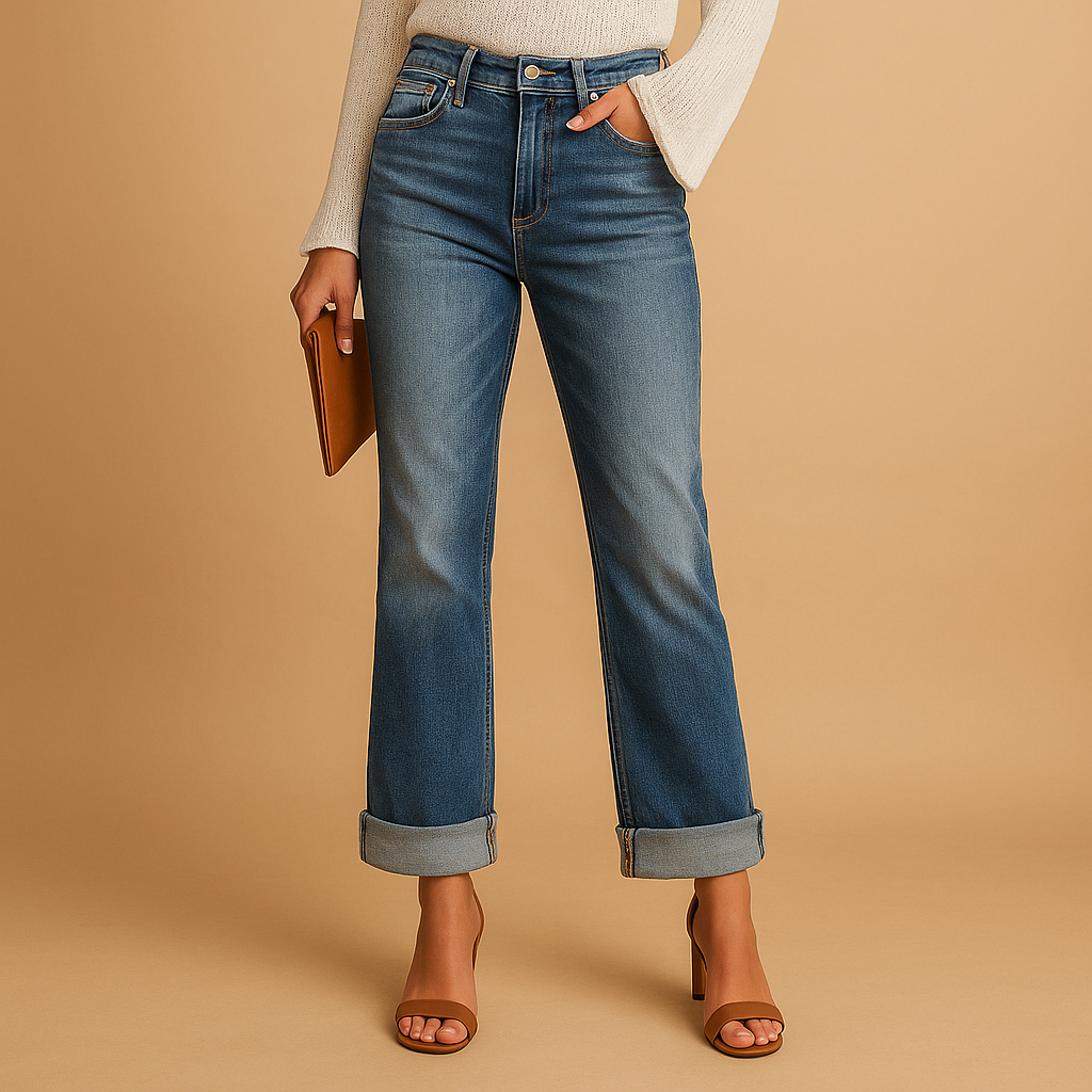 Casual denim jeans met asymmetrische taille voor dames | Edna